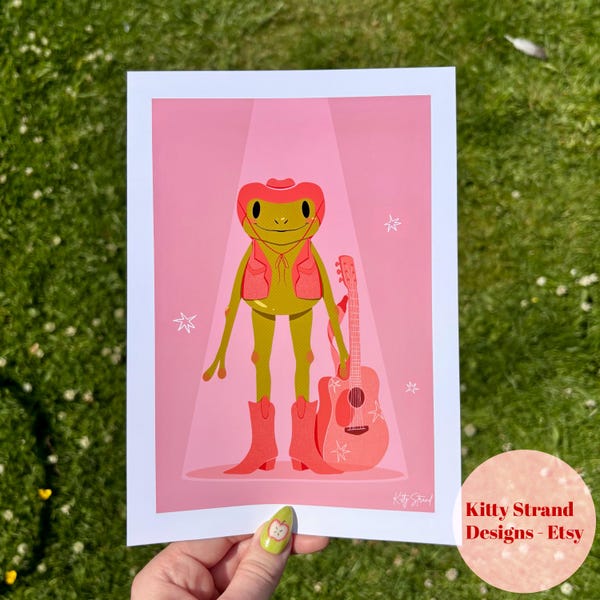 Country Western Frosch Kunstdruck – Pinke Cowboy Ästhetik