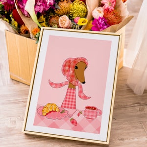 Greyhound Art Print |Brunch Art |Dog Aesthetic Art Print | Pink Wall Art | Greyhound Illustration art print  |Pink Kitchen Gallery Wall Art