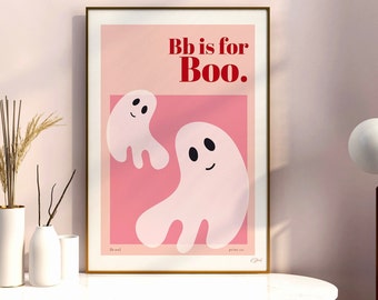 Pink Ghost Art Print - Playful Halloween Wall Decor - Cute Halloween Poster - Children's Halloween Decor - Kawaii Halloween - Pink Halloween