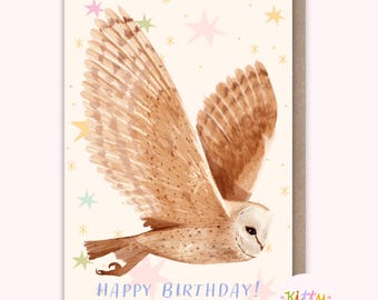 Illustrated Birthday Card: A6 Colourful, Barn Owl Card