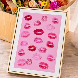 Art esthétique baisers roses - Art esthétique coquette - Art rouge à lèvres - Art girly rose vif - Art esthétique vintage - Art de l'an 2000 - Art mural rose