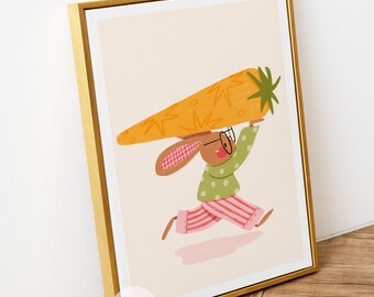 Stampa artistica di un coniglietto per bambini: decorazione murale fantasiosa per camera da letto, cameretta e sala giochi (stampabile)