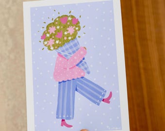 Floral Wall Art: Soft Baby Blue Dopamine Decor with Polka Dot accents