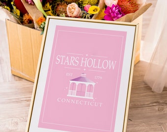 Printable Stars Hollow Print | Gilmore Girls Inspired Art | Pink Aesthetic Print | Pink Wall Art | TV Film art  | Pink Gilmore Girls decor