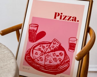 Pink Pizza Art Print: Retro Italian Food Line Art