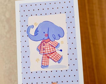 Stampa artistica per la cameretta con elefanti: decorazione murale a pois azzurri per la cameretta dei bambini.