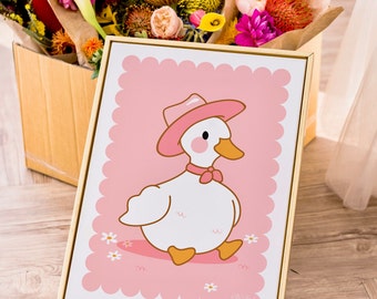 Howdy Partner Duck Art Print |Cowgirl Duck Art | Duck Aesthetic Art Print | Pink Wall Art | Western Illustration art print  | Kids Room Art
