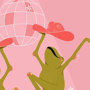 close up of disco ball dancing frog art print