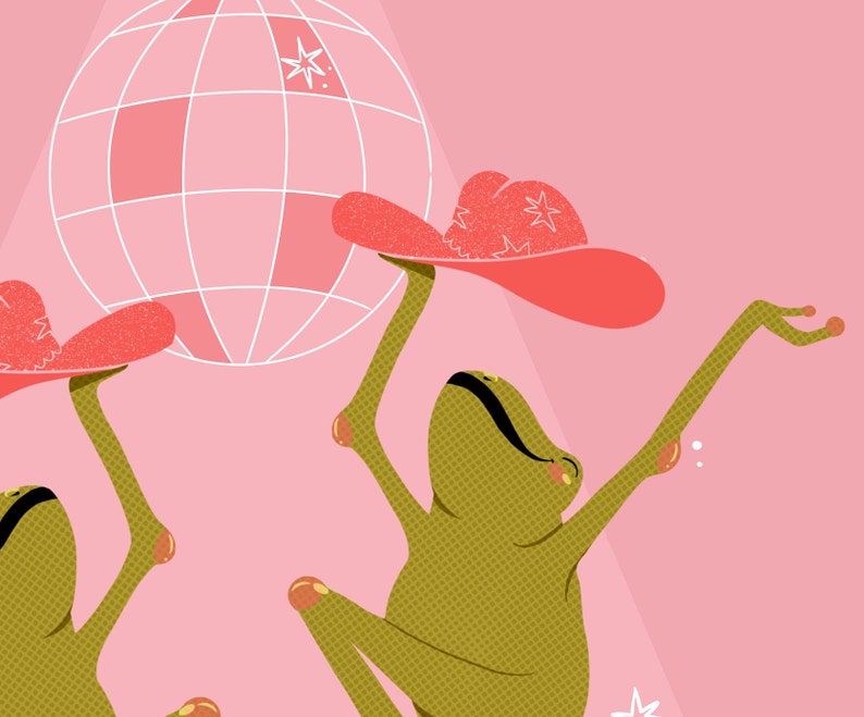 close up of disco ball dancing frog art print