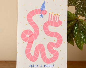 Biglietto d'auguri a tema verme: biglietto d'auguri divertente e stravagante fatto a mano, formato A6