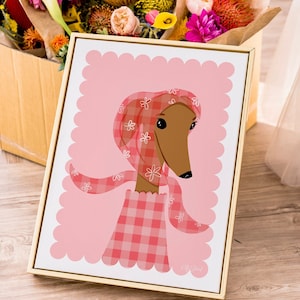 Pink Greyhound Art Print: Dog in Bonnet Illustration (Digital Download)