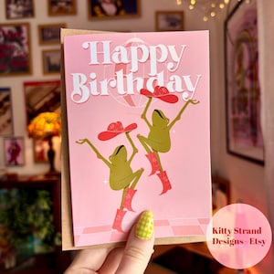 Frosch-Geburtstagskarte |  A6 Frosch Ästhetische Karte | Tanzende Geburtstagskarte | Frosch Geburtstag Geschenk | Cowgirl-Geburtstagskarte für Sie | Tanzende Königin