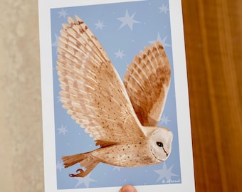 Barn Owl Art Print: Soft Blue Wildlife Poster, Nature Lover Gift