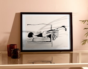 Rest Art Print: Black and Cream Feminine Line Art