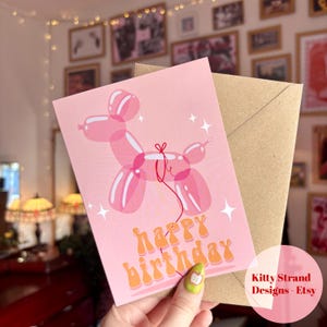 Balloon Animal Birthday Card | A6 Sized Retro Birthday Card | Pink Birthday Card for Her | Balloon Dog Birthday Card | Unique Birthday Card
