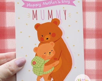 Happy Mother's Day Mummy: Bear Hugs, Handmade A6 Card from Son/ Daughter