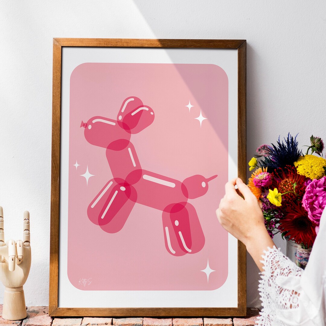 printable-balloon-dog-art-print-pink-balloon-animal-art-pink-retro-wall