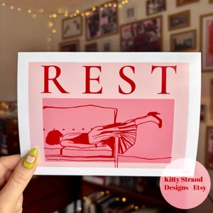 Rest Art Print: Red and Pink Continuous Line Illustration