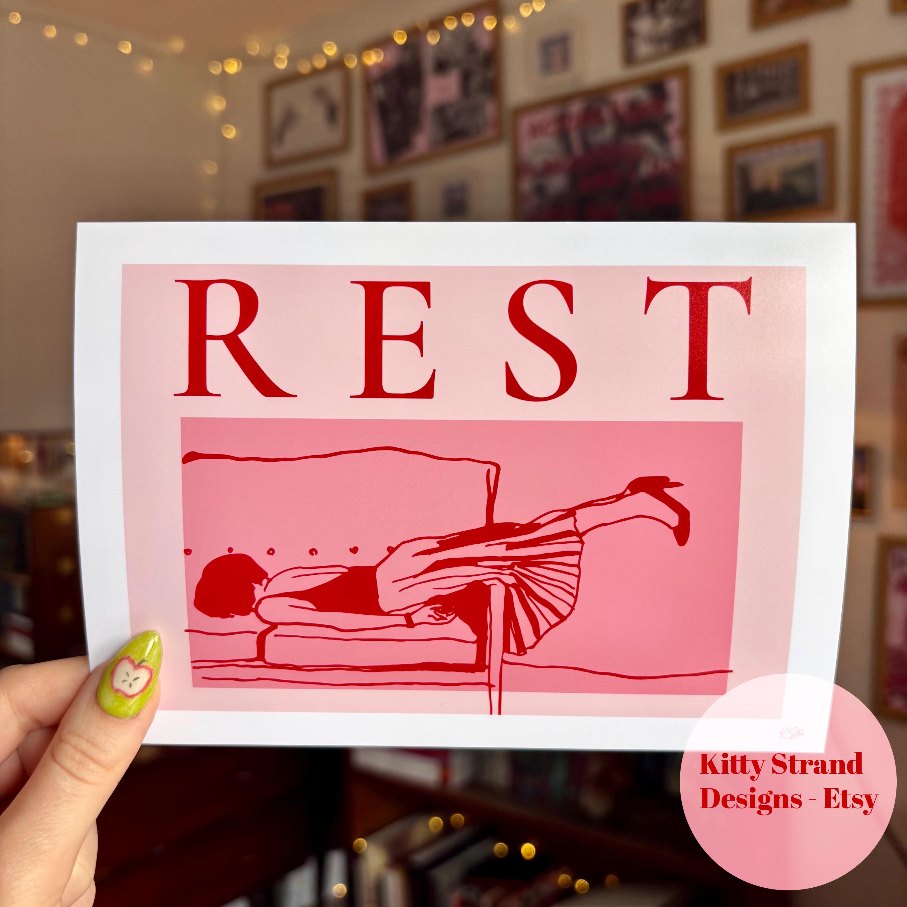 Rest Art Print: Red and Pink Continuous Line Illustration