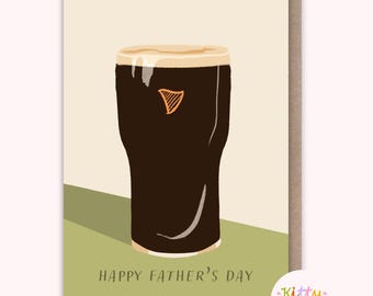 Classic Father's Day Card: A6 Illustrated Pint of Irish Stout, Card for Dad