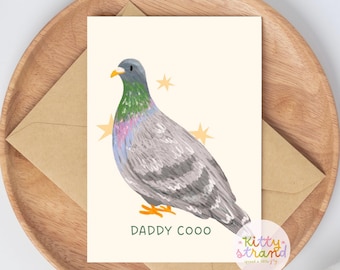 Pigeon Birthday Card for Dad: A6 Handmade, Funny Wildlife Card "Daddy Coo"