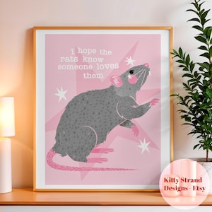 Stampa artistica di un ratto - Citazione per gli amanti del ratto rosa - Galleria d'arte murale - Poster di animali - Regalo per gli amanti della natura - Regalo d'arte rosa per un amico - Decorazione da parete per la camera da letto