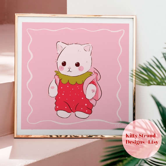 イチゴの動物アートプリント - かわいい子供部屋用壁飾り3枚セット