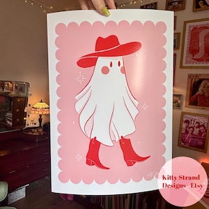 Stampa artistica di fantasmi da cowboy/Arte di fantasmi rosa/Stampa di fantasmi western/Decorazione da parete western/Arte rosa per soggiorno/Arte da parete per camera da letto/Parete della galleria