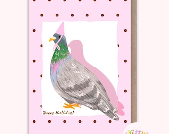 Pink Pigeon Birthday Card: A6 Pretty Polka Dot Birthday Gift for Her