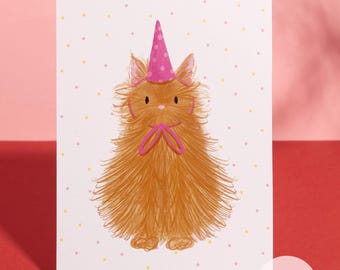 Ginger Cat Birthday Card: A6 Illustrated, Whimsical Greeting Card