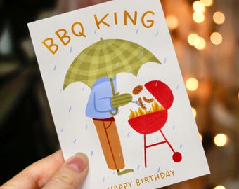 Funny BBQ Birthday Card: A6 Handmade Illustrated Card for Him