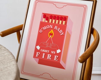 Printable Matchbox Art Print -  Retro Music Poster, Pink