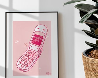 Printable Pink 90s Flip Phone Print Pink Y2K Aesthetic Art -  Israel