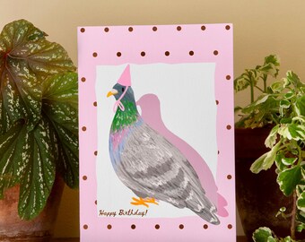 Biglietto d'auguri con piccione rosa: formato A6, grazioso regalo di compleanno a pois per lei