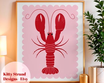 Lobster Art Print: Pink & Red Seafood Illustration