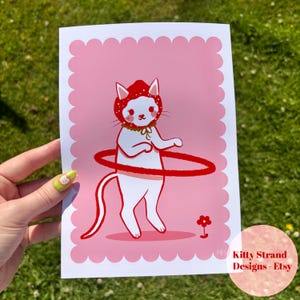 Strawberry Cat Art Print: Cute Pink Animal Wall Art