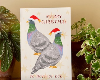 Funny Pigeon Christmas Card for Couple: Merry Christmas To Both of You (Coo)