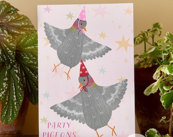 Party Pigeon's Birthday Card: A6 Illustrated Bird Card for Her