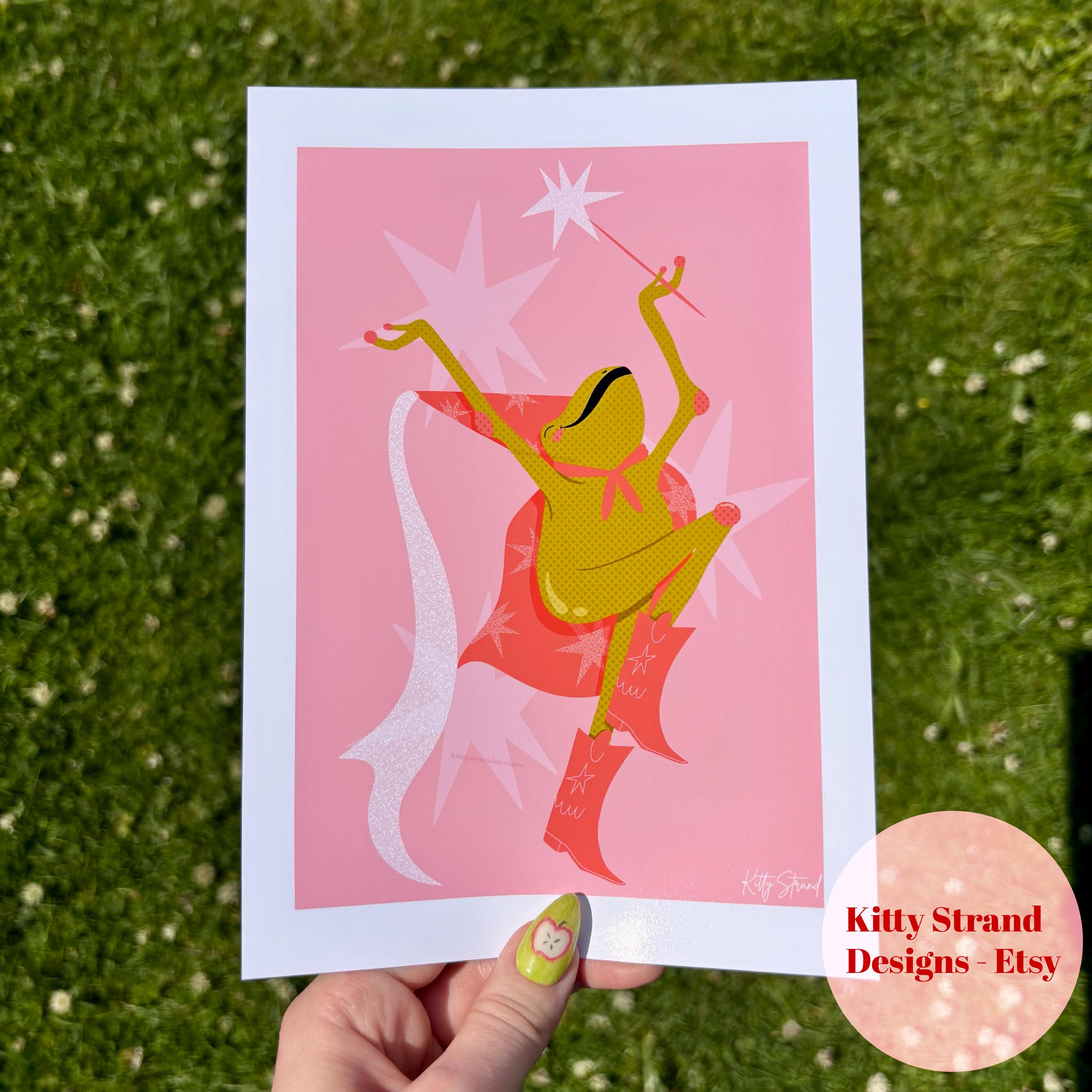 Wizard Frog Art Print: Pink Medieval Magician, Playful Wall Art