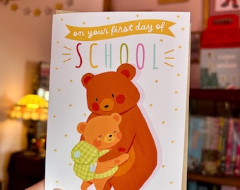 Biglietto per il primo giorno di scuola: formato A6, fatto a mano, un ricordo fantasioso per l'inizio della scuola.