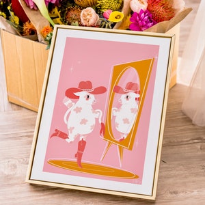 Cowgirl Art Print | Pink Cow Wall Art | Gallery Wall Art | Western Home Decor | Girly Wall Art | Girls Room Art | Gift for Her | Bedroom Art
