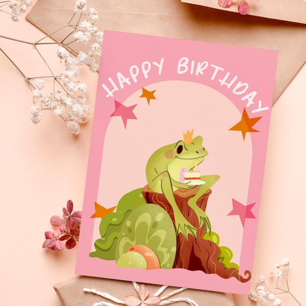 Printable Frog Birthday Card | Instant Download Card| Cute Birthday Frog | Frog Birthday Gift | Y2K Aesthetic Frog | Cowgirl Birthday