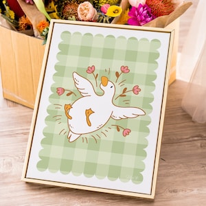 Lámina de ganso tonto - Arte de cuadros verdes - Decoración de pared original - Lámina de arte animal - Póster de pato - Arte infantil - Decoración de dopamina