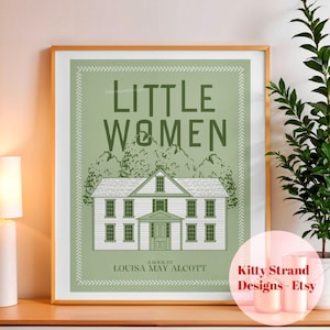 Lámina artística de Mujercitas - Lámina verde salvia - Lámina literaria clásica - Regalo para amantes de los libros - Arte del libro Mujercitas - Arte mural minimalista - Biblioteca