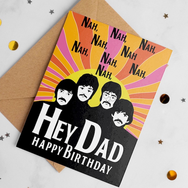 La tarjeta Beatles Happy Birthday Dad / Tarjeta de cumpleaños retro para papá / tarjeta de amante de la música / Cumpleaños de los padres / tarjeta de cumpleaños vintage A6