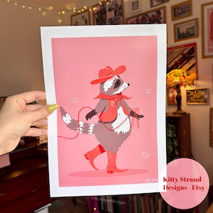Cowgirl Raccoon Art Print -Cowboy Raccoon Art - Pink Bedroom Wall Art Print - Western art print - Gallery Wall Art - Animal Art Print - Gift