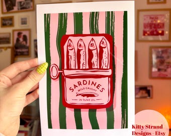 Sardines Art Print: Colourful Kitchen Wall Art by Kitty Strand