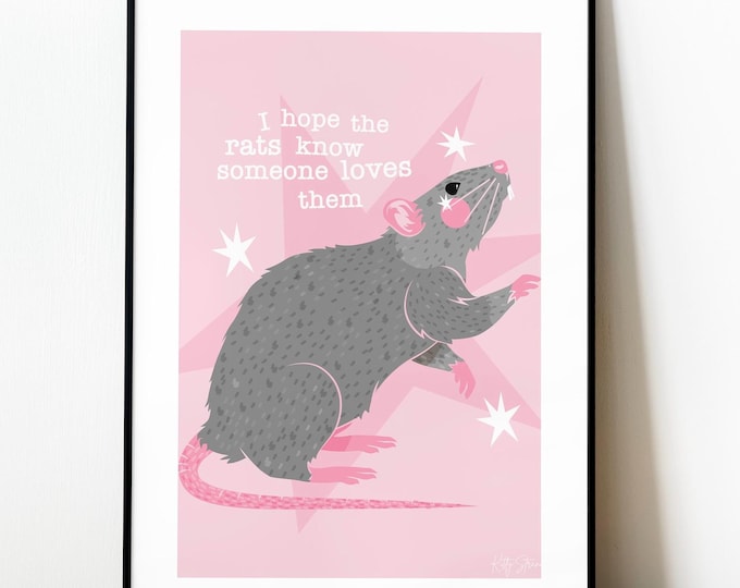 Pink Rat Art Print: Animal Lover Gift, Rodent Wall Decor