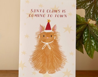 Ginger Cat Christmas Card: A6 Illustrated, Whimsical Santa Claws Greeting Card