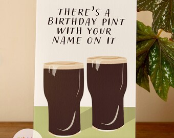 Biglietto di auguri per compleanno con birra stout irlandese: regalo di compleanno in stile birreria (formato A6)